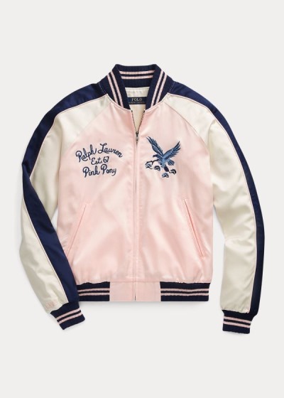 Women's Ralph Lauren Pink Pony Satin Bomber Jacket | 460825OWJ